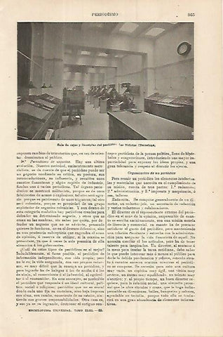 LAMINA ESPASA 18010: Sala de cajas del diario Las Noticias en Barcelona