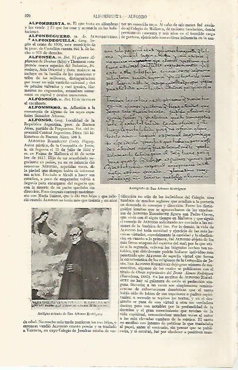 LAMINA ESPASA 19033: Autografo de San Alfonso Rodriguez