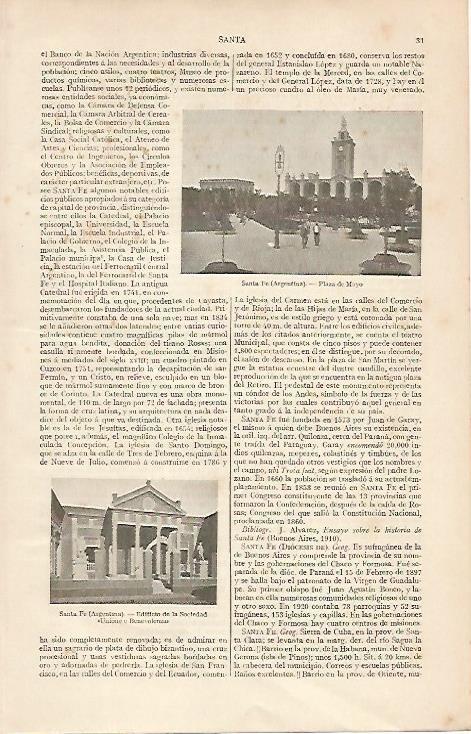 LAMINA ESPASA 19401: Plaza de Mayo en Santa Fe Argentina