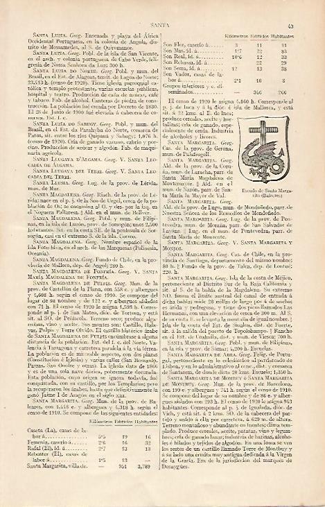 LAMINA ESPASA 19404: Escudo de Santa Margarita (Baleares)