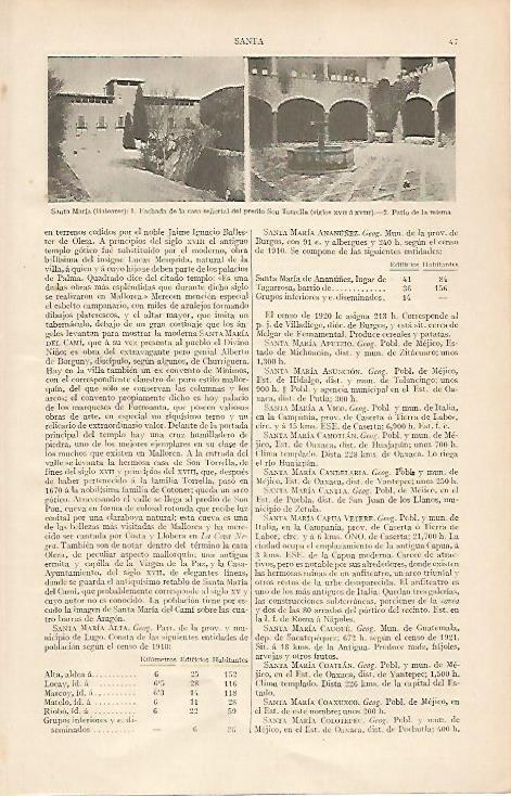 LAMINA ESPASA 19405: Son Tprrella en Santa Maria (Baleares)