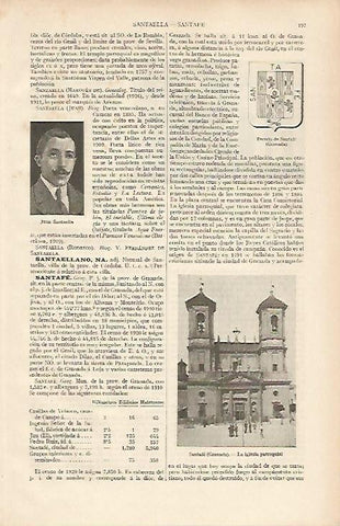 LAMINA ESPASA 19421: Escudo e iglesia de Santafe (Granada)