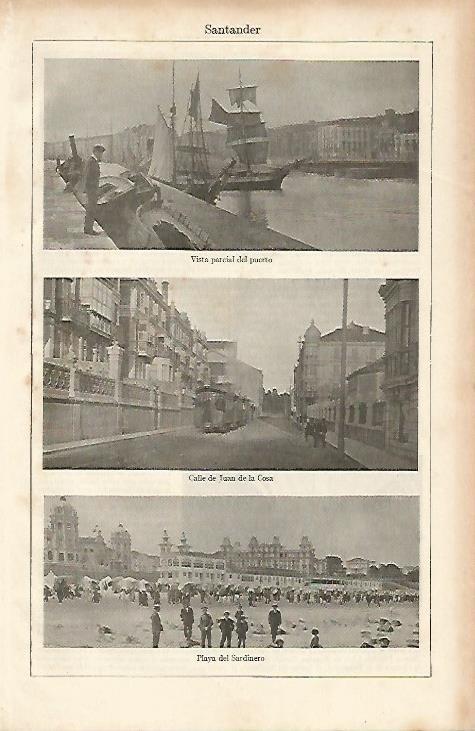 LAMINA ESPASA 19424: Puerto Calle Juan de la Cosa y El Sardinero en Santander