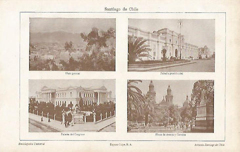 LAMINA ESPASA 19463: Palacio Presidencial Congreso y plaza de Armas de Santiago de Chile