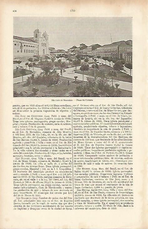 LAMINA ESPASA 19510: Plaza del Carmen en Sao Luiz de Maranhao