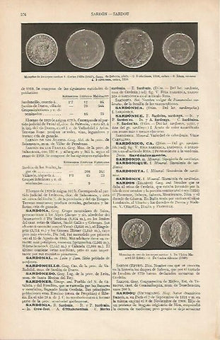 LAMINA ESPASA 19541: Monedas de los reyes sardos