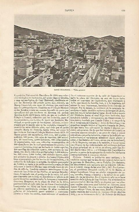 LAMINA ESPASA 19555: Vista del barrio de Sarria en Barcelona