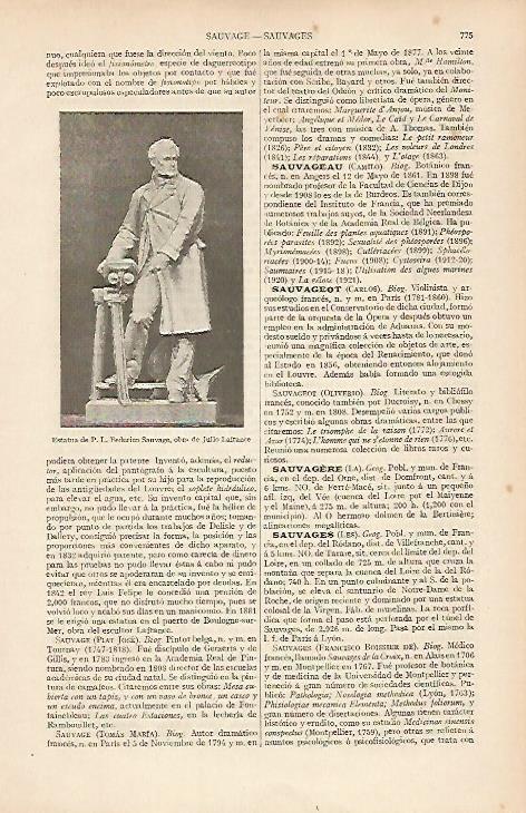 LAMINA ESPASA 19585: Estatua de F. Sauvage por Lafrance