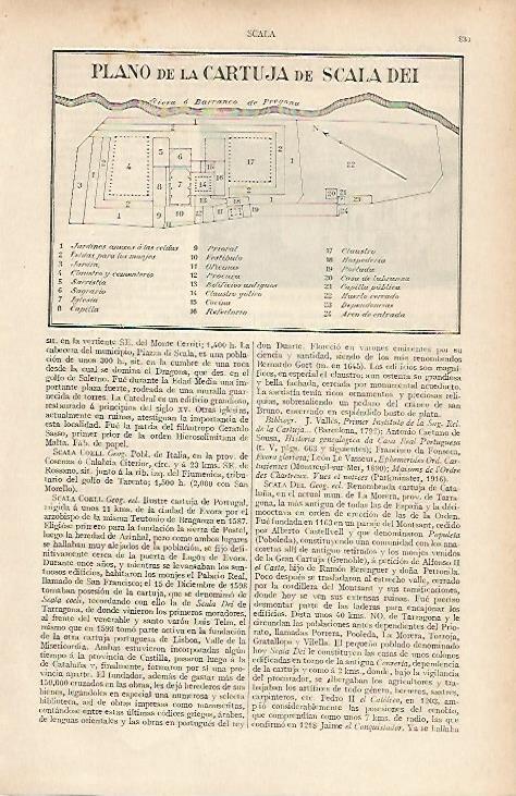 LAMINA ESPASA 19592: Plano de la Cartuja de Scala Dei