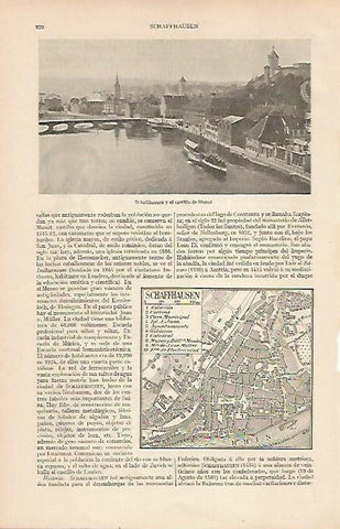 LAMINA ESPASA 19607: Plano y Castillo de Schaffhausen Suiza