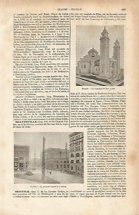 LAMINA ESPASA 19641: Catedral y Pioneer Square en Seattle