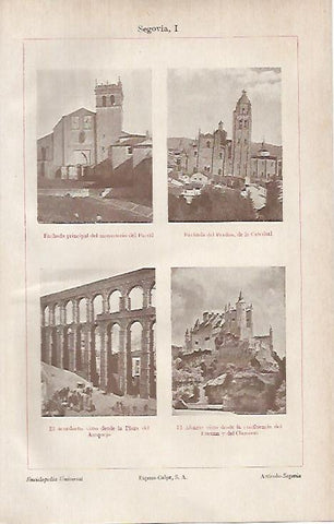 LAMINA ESPASA 19678: Monasterio del Parral Catedral Acueducto y Alcazar de Segovia