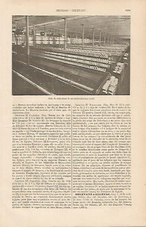 LAMINA ESPASA 19696: Sala de selfactinas en una fabrica textil