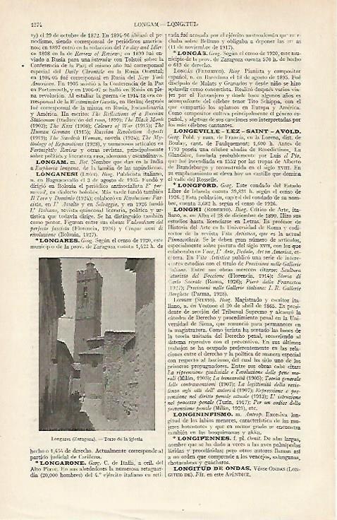 LAMINA ESPASA 19808: Torre de la iglesia de Longares Zaragoza
