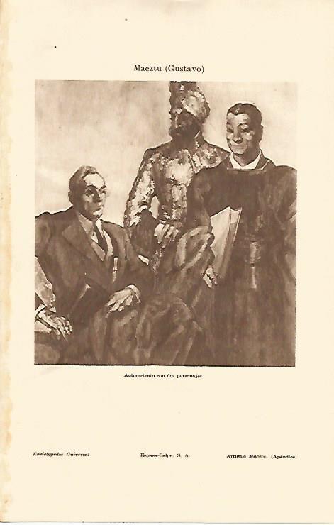 LAMINA ESPASA 19832: Autorretrato con dos personajes por Gustavo Maeztu
