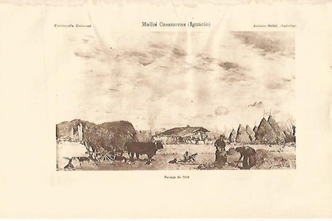 LAMINA ESPASA 19836: Paisaje de Olot por I. Mallol Casanovas