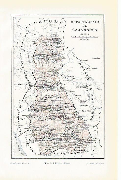 LAMINA De ESPASA 0099: Mapa del Departamento de Cajamarca Peru