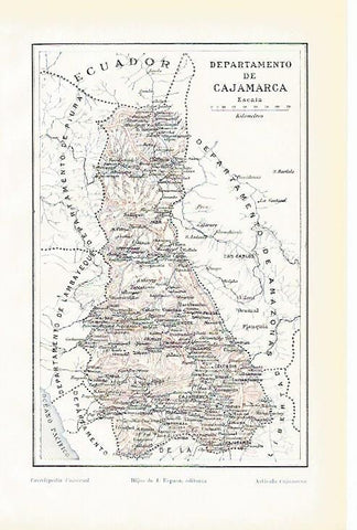 LAMINA De ESPASA 0099: Mapa del Departamento de Cajamarca Peru