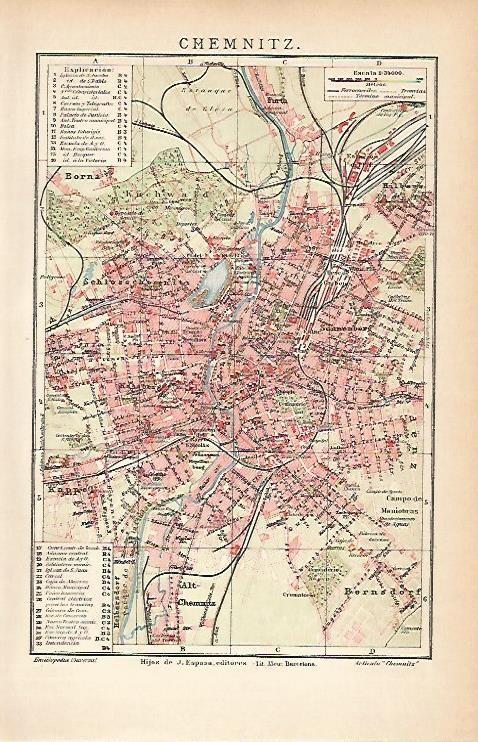 LAMINA ESPASA 1922: Plano de Chemnitz Alemania