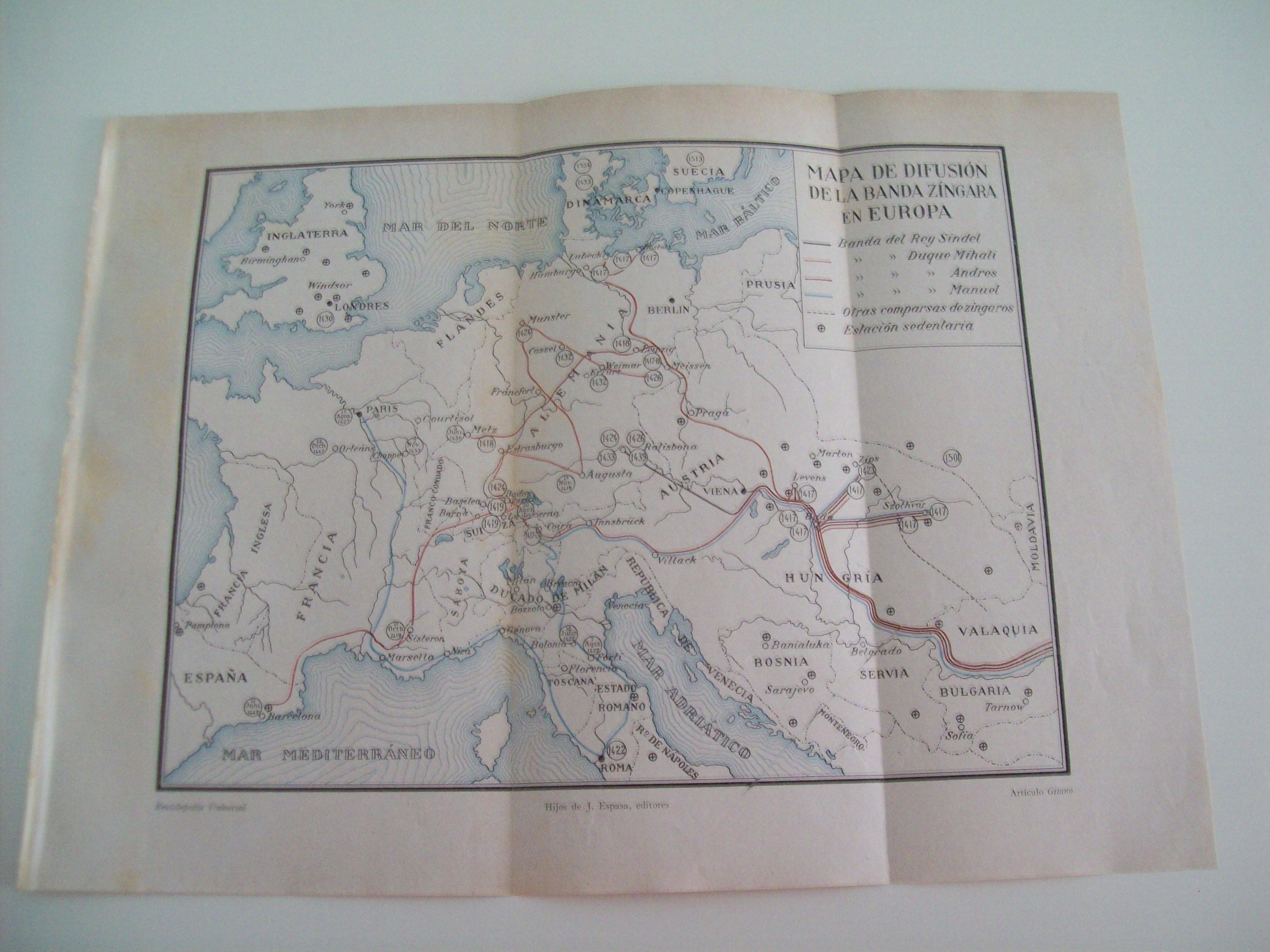LAMINA ESPASA 2106: Mapa de difusion de la banda zingara en Europa
