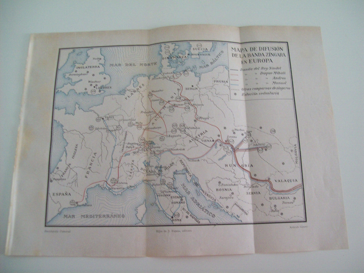 LAMINA ESPASA 2106: Mapa de difusion de la banda zingara en Europa