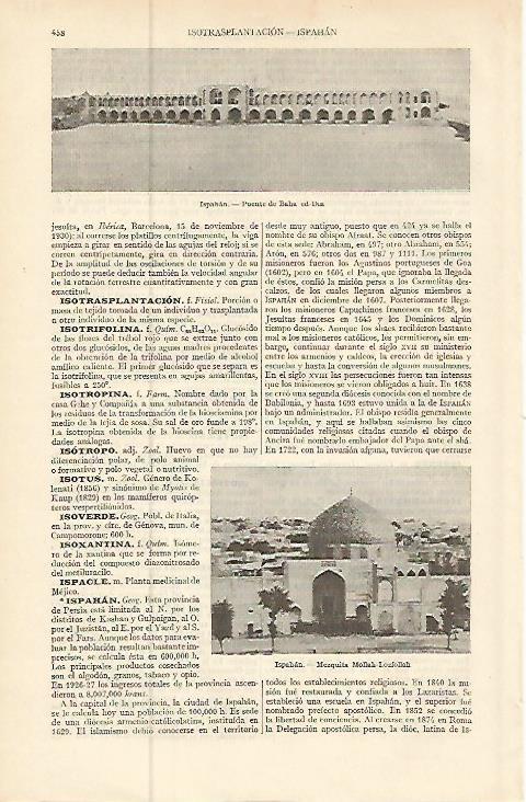 LAMINA ESPASA 9225: Puente de Baha ed-Din y Mezquita Mollah-Lozfollah en Ispahan (Iran)