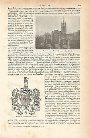LAMINA ESPASA 9426: Catedral y escudo de Newcastle-upon-Tyne Inglaterra