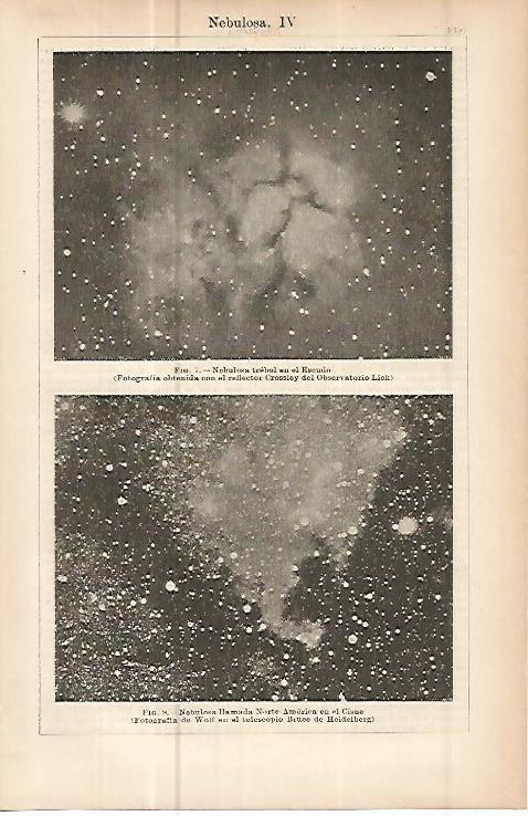 LAMINA ESPASA 10784: Nebulosa trebol en El Escudo y Nebulosa Norte America en el Cisne