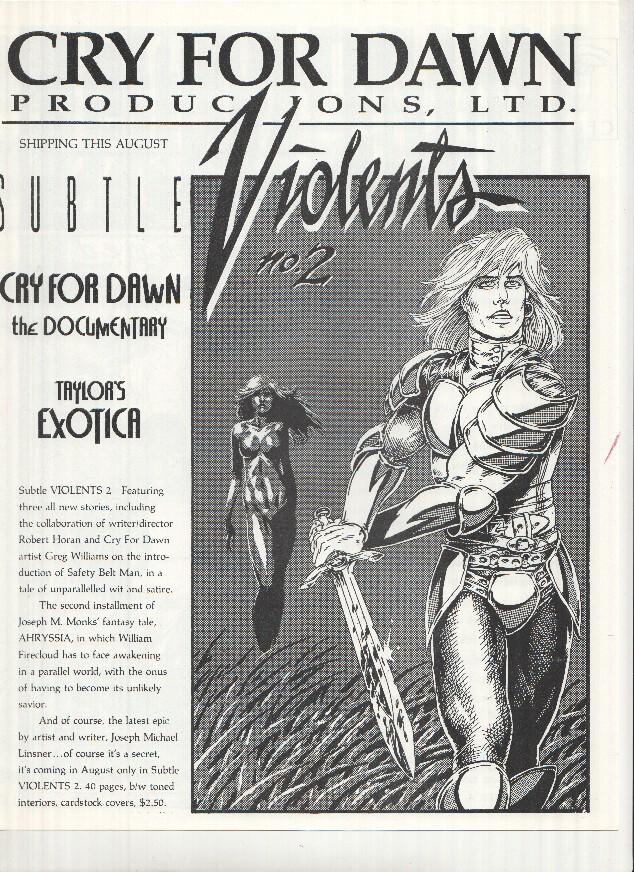 CRY FOR DAWN Productions Ltd.: August 1991 (Previewing Releases Magazine 1992)