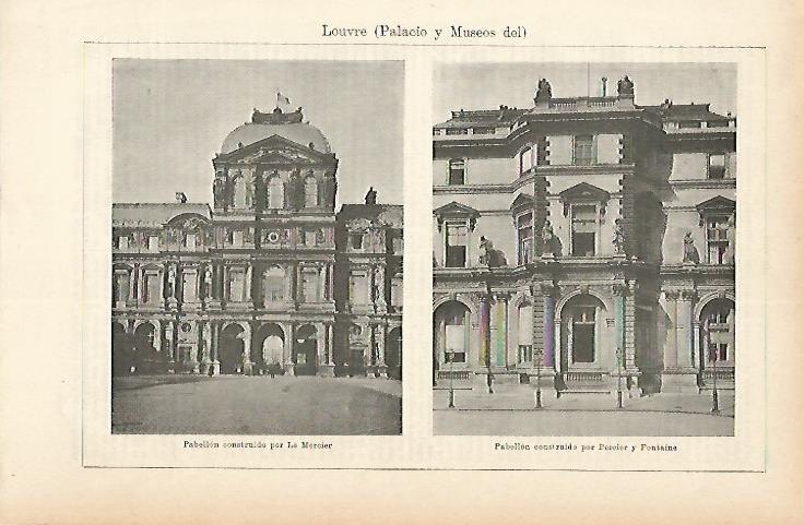 LAMINA ESPASA 1855: Pabellones del Museo del Louvre Paris