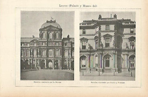LAMINA ESPASA 1855: Pabellones del Museo del Louvre Paris
