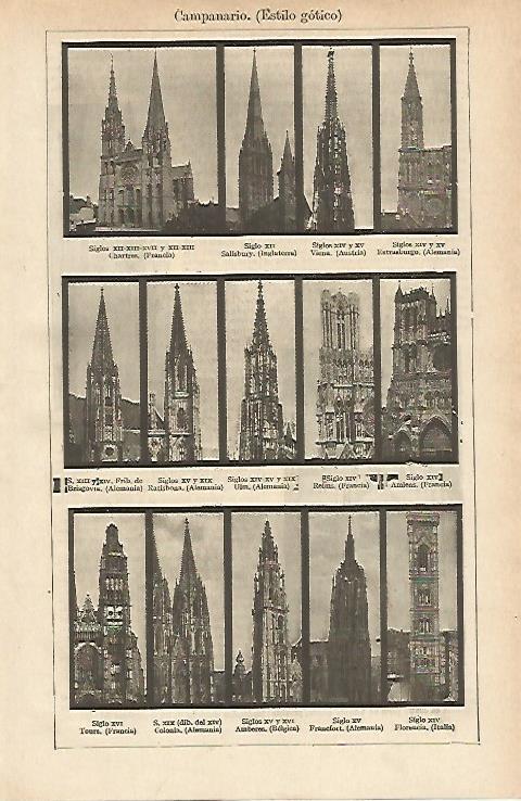 LAMINA ESPASA 14794: Campanarios de estilo gotico