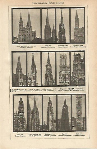LAMINA ESPASA 14794: Campanarios de estilo gotico