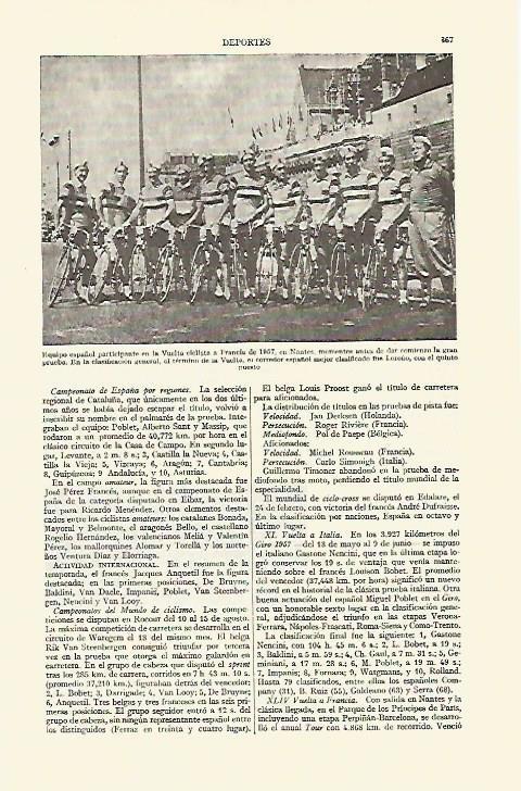 LAMINA ESPASA 14869: Equipo español de la Vuelta ciclista a Francia en 1957