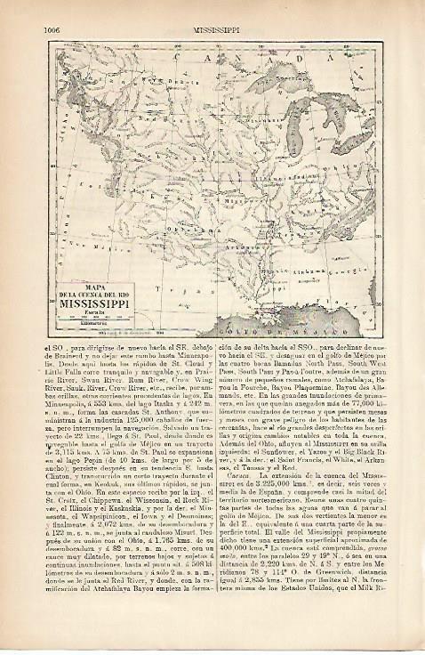 LAMINA ESPASA 5274: Mapa de la cuenca del rio Mississippi