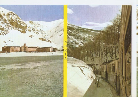 Postal 045019 : Nuria (Gerona). Estacion invernal. Vista del santuario y ferrocarril de cremallera