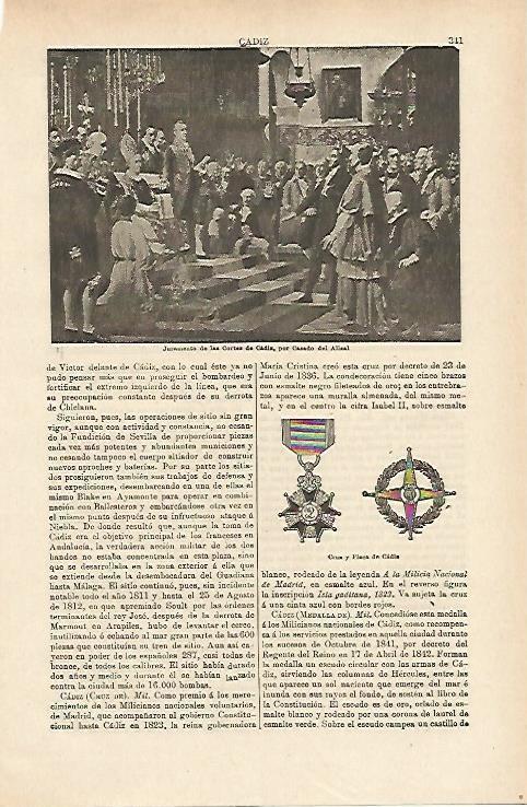 LAMINA ESPASA 14650: Juramento de las Cortes de Cadiz por Casado del Alisal