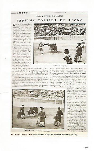 LAMINA COSSIO 50679: El Gallo y Manolete en Madrid en 1910