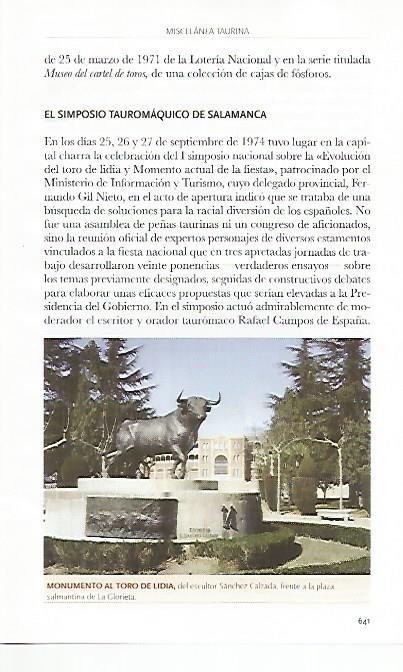 LAMINA COSSIO 50747: Monumento al toro de lidia en Salamanca