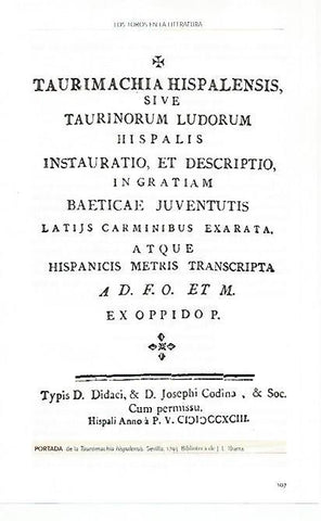 LAMINA COSSIO 51015: Portada de Tauromachia hispalensis de 1793