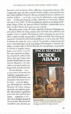 LAMINA COSSIO 51050: Portada de Desde abajo la otra cara del toreo de Paco Alcalde
