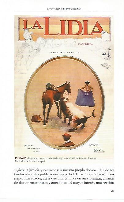 LAMINA COSSIO 51068: Portada del primer La Lidia Taurina de 1916