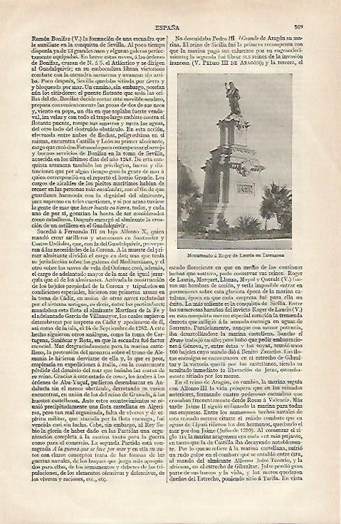 LAMINA ESPASA 19846: Monumento a Roger de Lluria en Tarragona