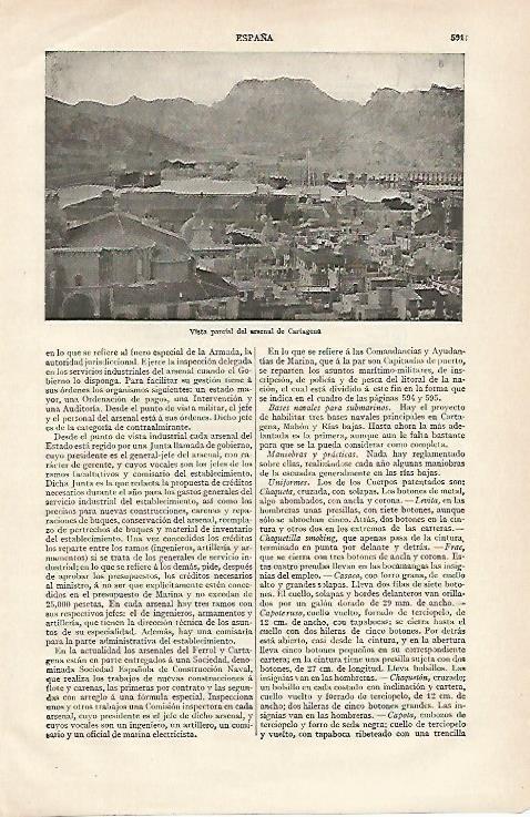 LAMINA ESPASA 19853: Vista del arsenal de Cartagena