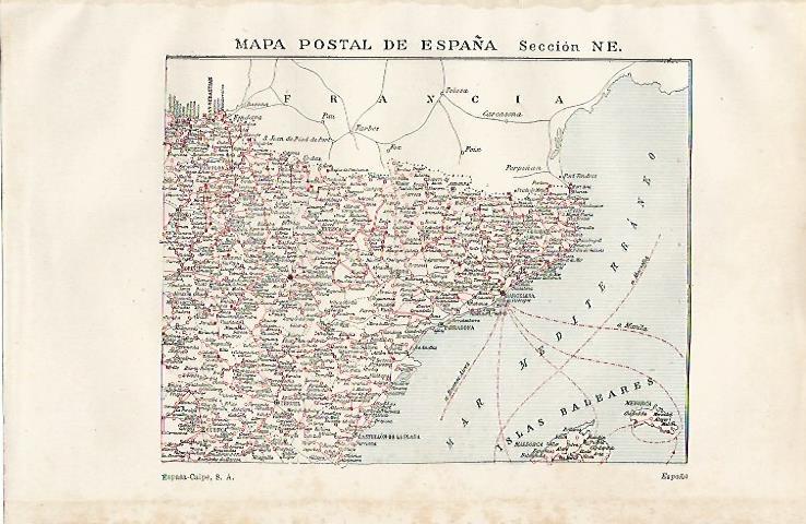 LAMINA ESPASA 19865: Mapa postal de España seccion NE