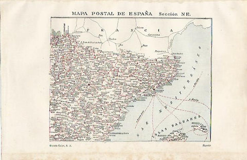 LAMINA ESPASA 19865: Mapa postal de España seccion NE
