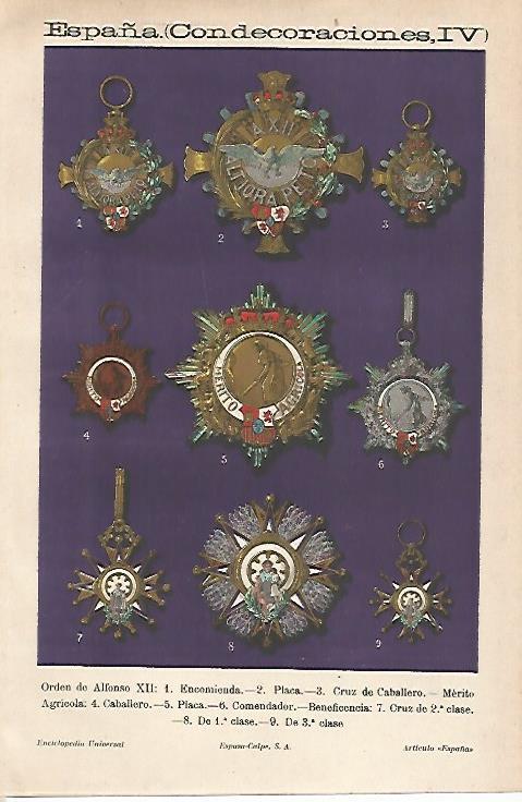LAMINA ESPASA 19877: Medallas de la Orden de Alfonso XII