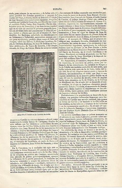 LAMINA ESPASA 19961: Altar de El Tostado de la Catedral de Avila