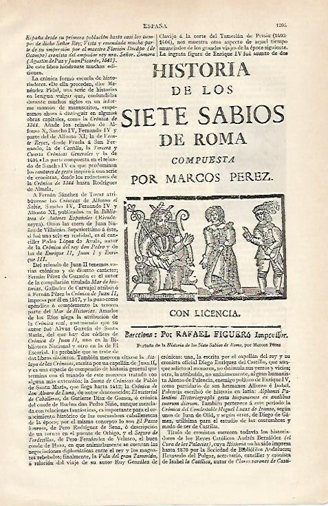 LAMINA ESPASA 20013: Portada de Historia de los Siete Sabios de Roma
