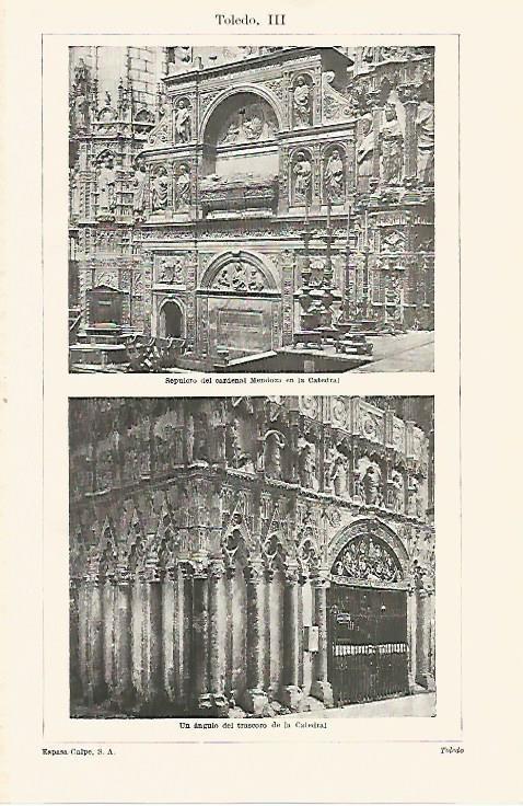 LAMINA ESPASA 1274: Sepulcro del Cardenal Mendoza Catedral de Toledo
